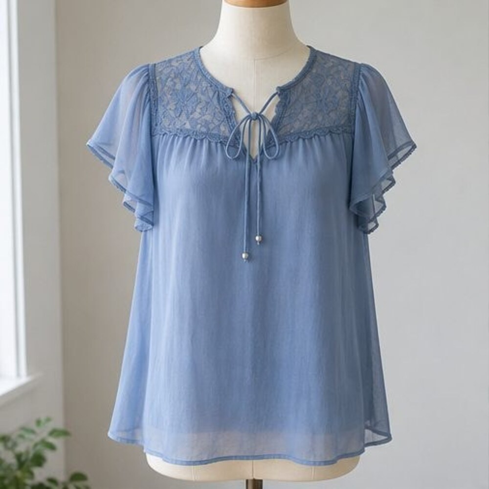 Blue V Neck Top